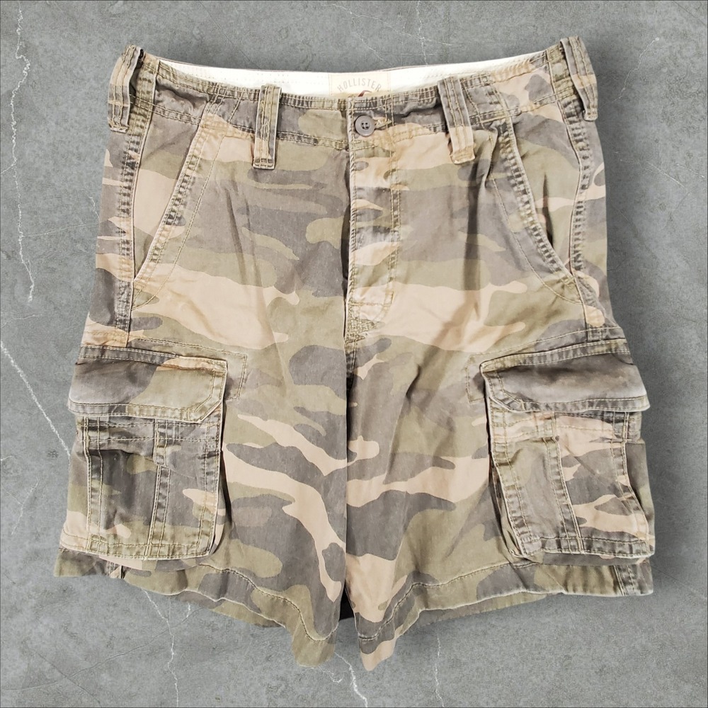 Hollister Cargo Shorts Mens 32 Green Brown Camo Paratrooper Grunge Utility Y2K
